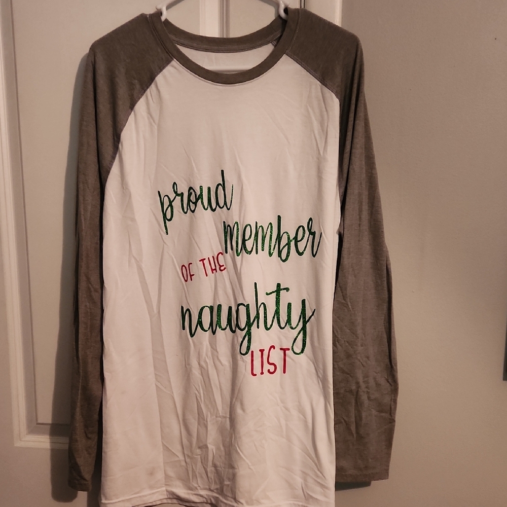George White and Gray Long Sleeve Tee